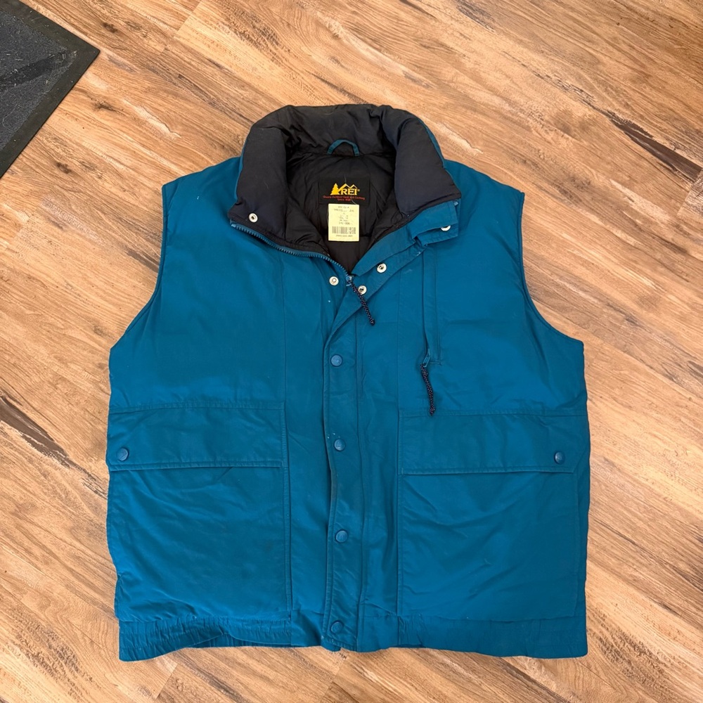 Mens vintage 90s REI outdoor full zip down puffer vest sz XL blue
